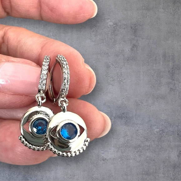 Stainless steel evil eyed earrings, Bluestone - Picture 5 of 5